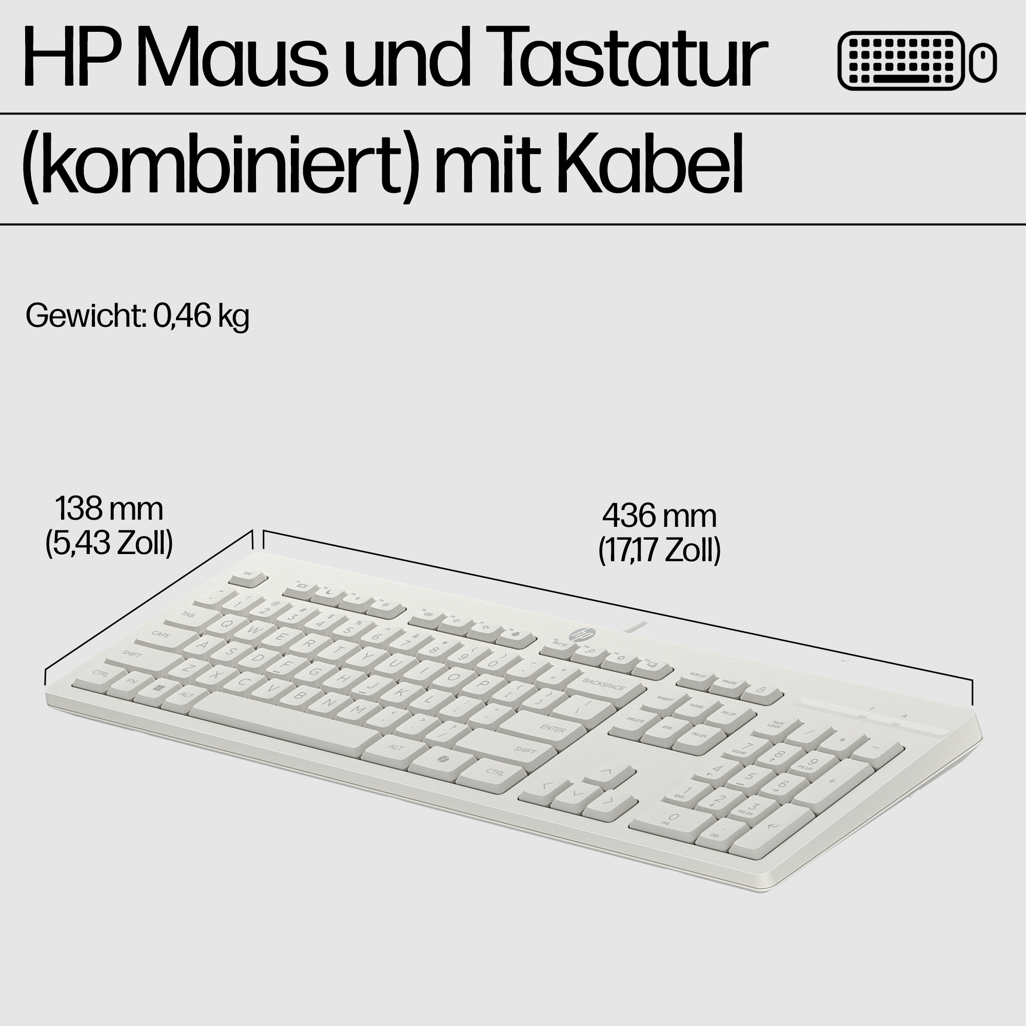 HP 225 Wired Mouse and Keyboard Combo G2 Cashmere White