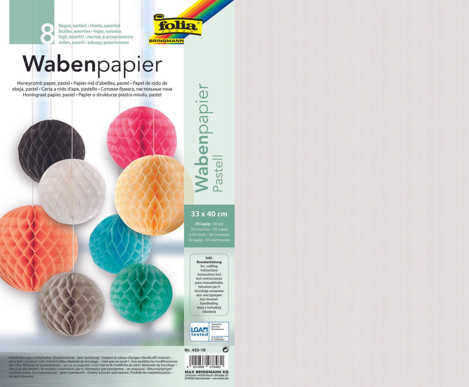 Folia Wabenpapier Pastell farbsortiert 500 St.
