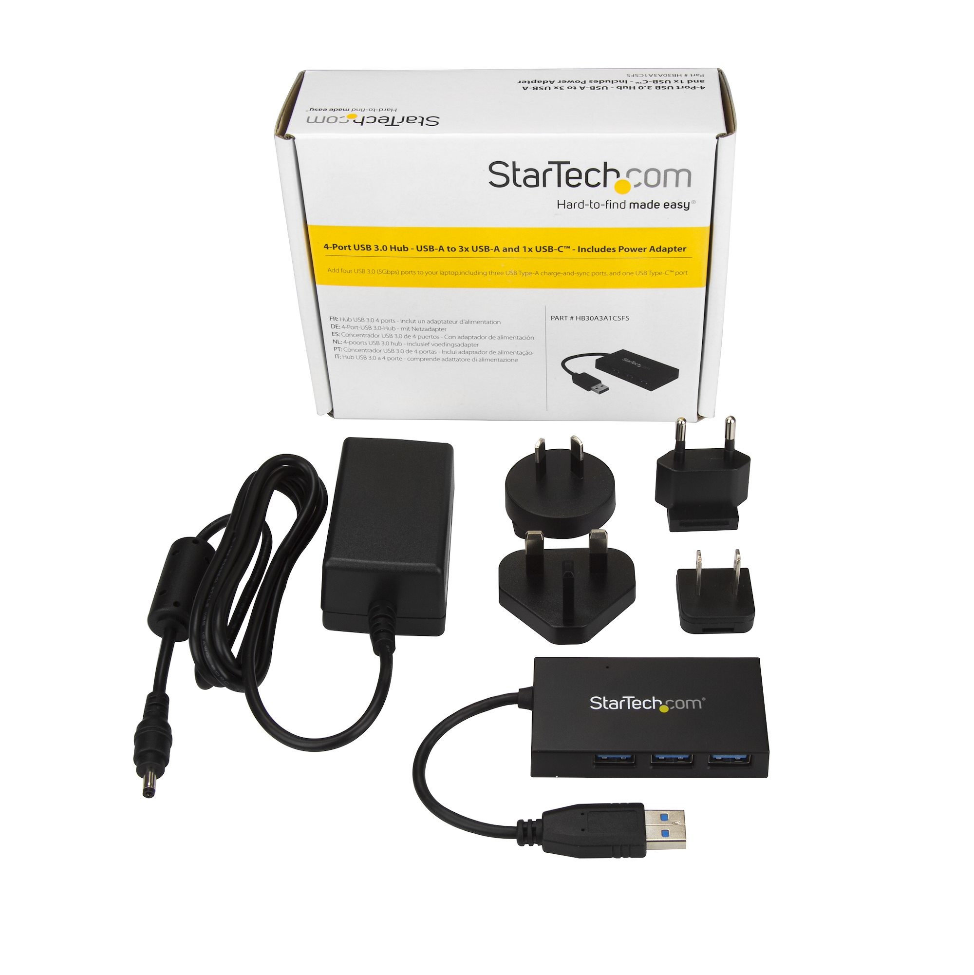StarTech.com 4 Port USB 3.0 Hub - USB Type-A Hub with 1x USB-C & 3x USB-A  (SuperSpeed 5Gbps) - USB Bus or Self-Powered - Portable USB 3.1/3.2 Gen 1  BC