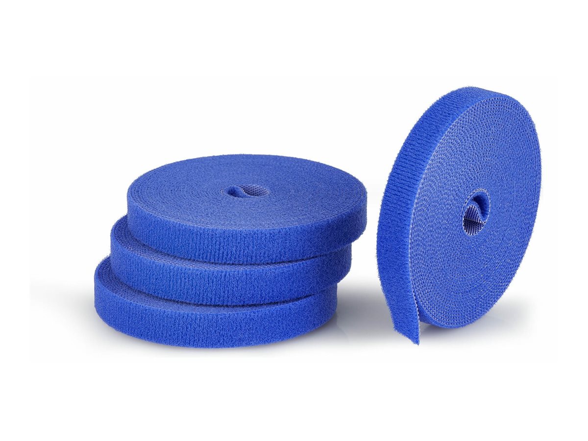 StarTech.com Paquete de 4 Bobinas de Bridas de Gancho y Bucle de 4,6m - Ancho 1,25cm - De Cortar a la Medida - Bobina a Granel - Azul