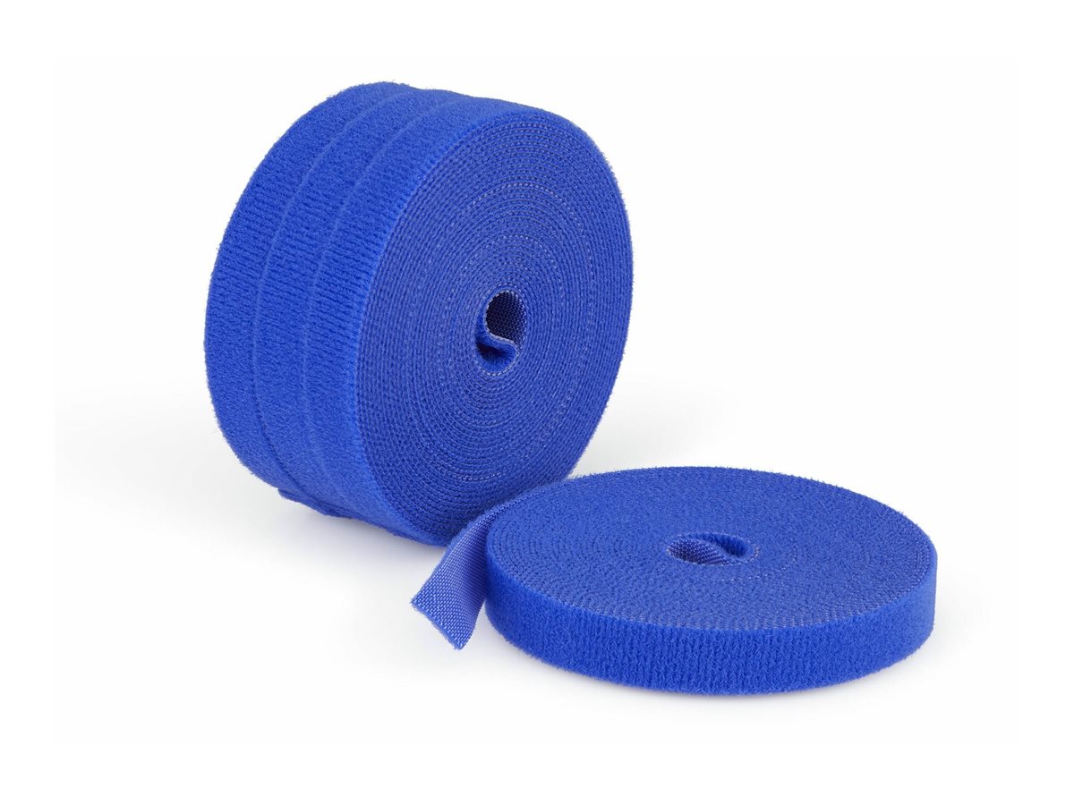 StarTech.com Paquete de 4 Bobinas de Bridas de Gancho y Bucle de 4,6m - Ancho 1,25cm - De Cortar a la Medida - Bobina a Granel - Azul