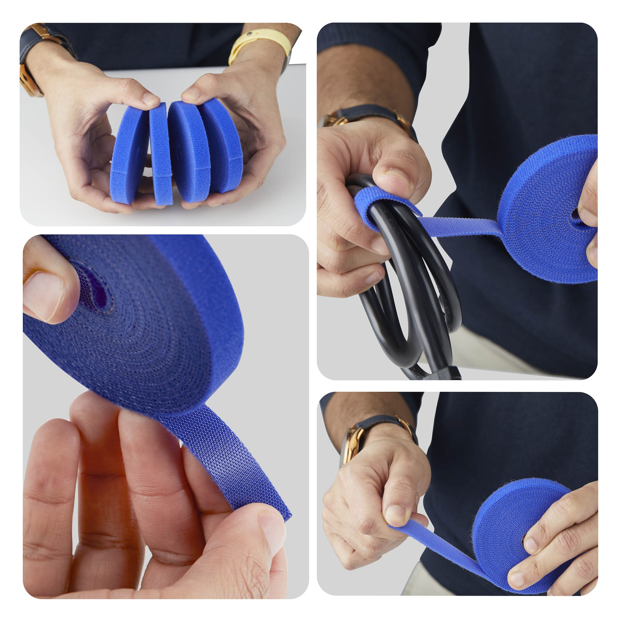 StarTech.com Paquete de 4 Bobinas de Bridas de Gancho y Bucle de 4,6m - Ancho 1,25cm - De Cortar a la Medida - Bobina a Granel - Azul