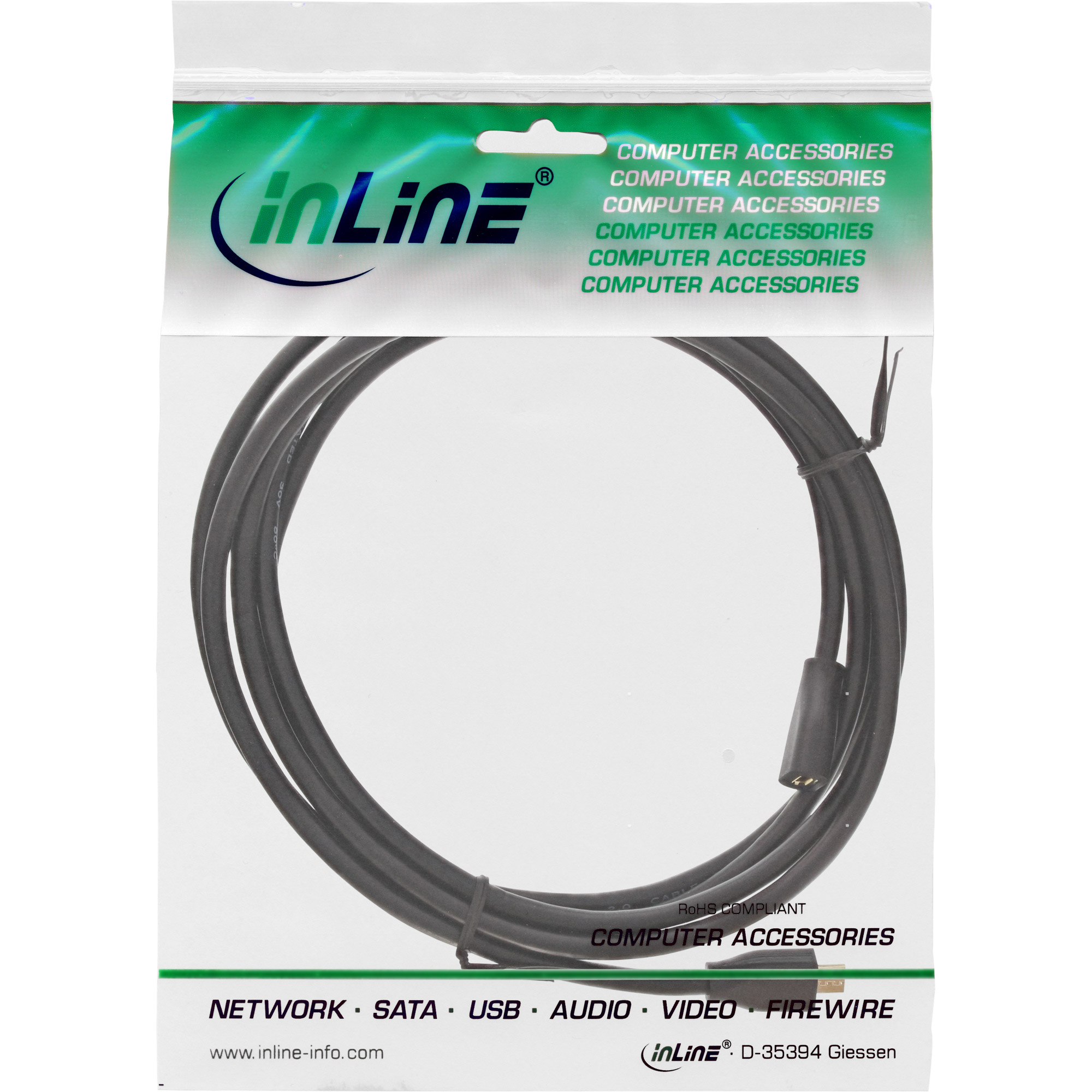 InLine Cavo USB 2.0 Micro, Micro Bm/ F, prolunga, dorato, nero, 3m