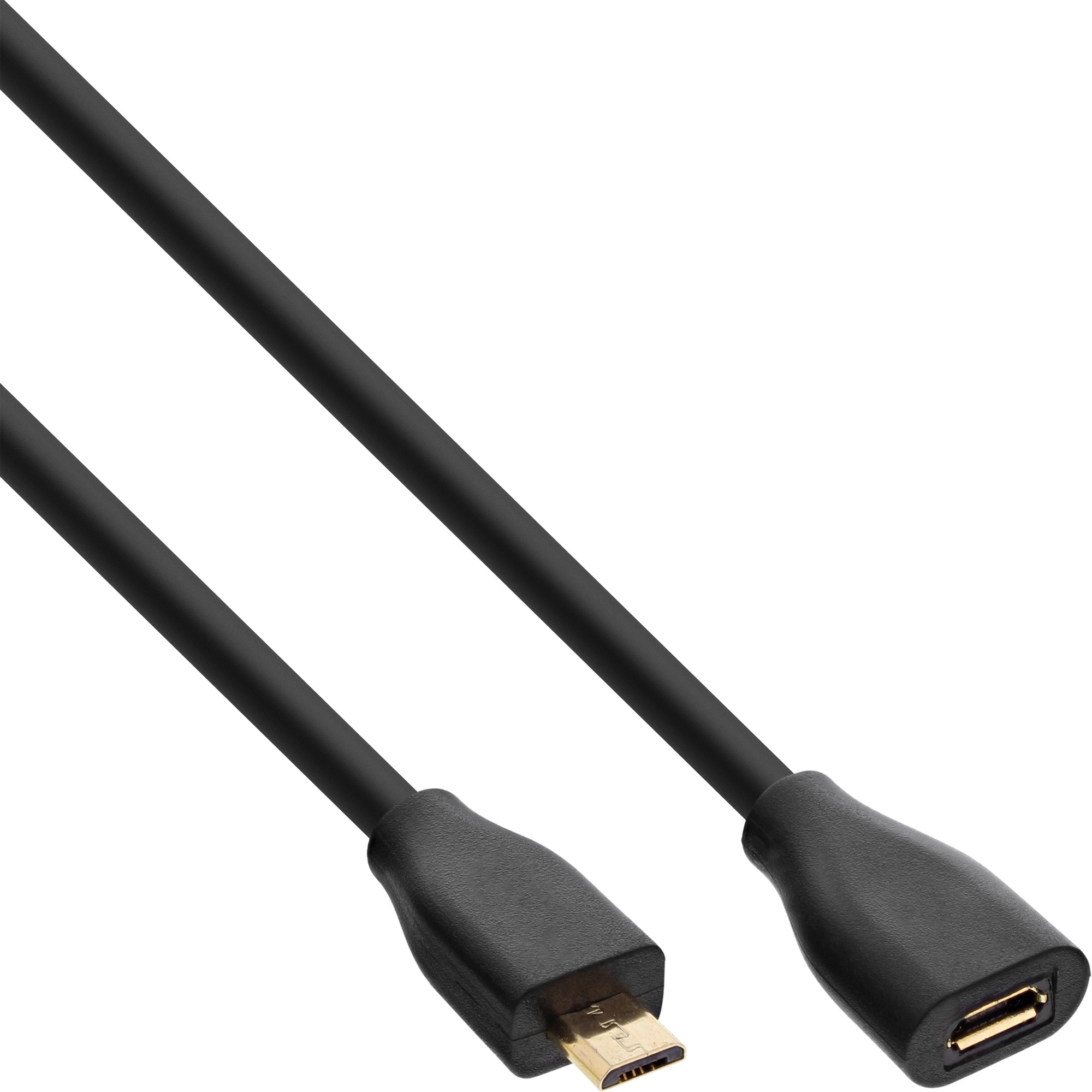 InLine Cavo USB 2.0 Micro, Micro Bm/ F, prolunga, dorato, nero, 3m