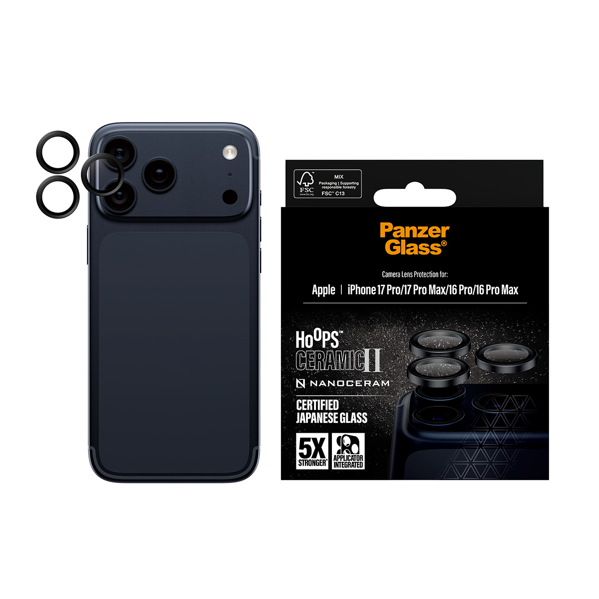 PanzerGlass � Hoops� Ceramic II Camera Lens Protector iPhone 17 Pro | iPhone 17 Pro Max | iPhone 16 Pro | 16 Pro Max Protection d�cran transparent Apple 1 pi�ce(s)