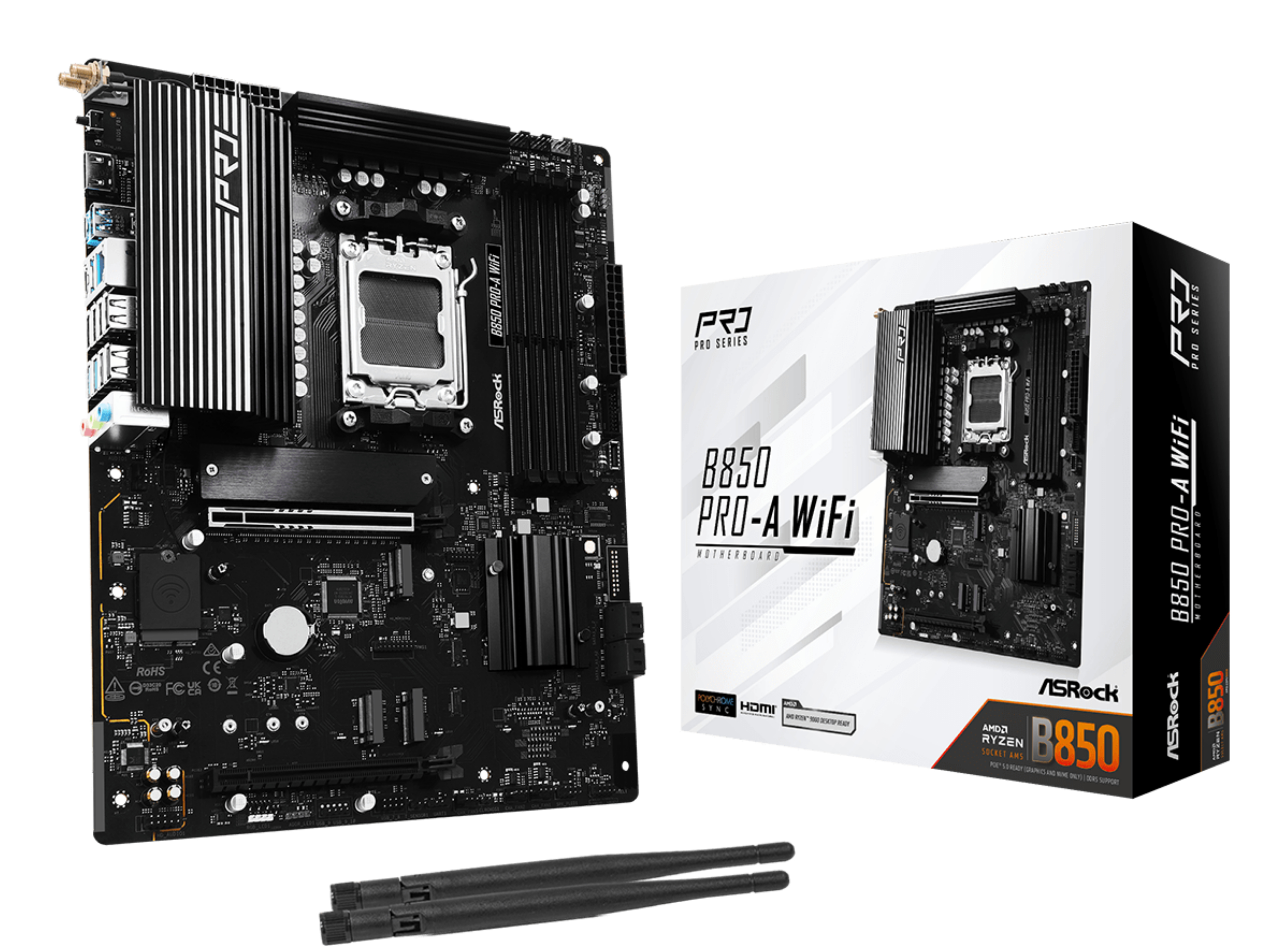 ASRock B850 Pro-A WiFi - Motherboard - ATX - Socket AM5 - AMD B850 Chipsatz - USB-C 3.2 Gen 2x2, USB-C 3.2 Gen 1, USB 3.2 Gen 1, USB-C 3.2 Gen2 - 2.5 Gigabit LAN, Wi-Fi 6E, Bluetooth - Onboard-Grafik (CPU erforderlich)