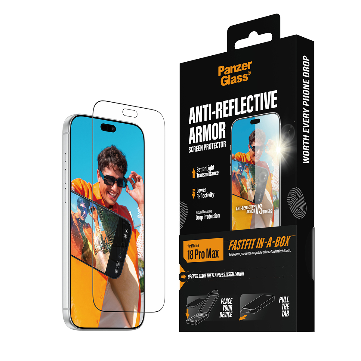 PanzerGlass � Anti-reflective Armor Screen Protector iPhone 2026 Pro Max w. FASTFIT IN-A-BOX