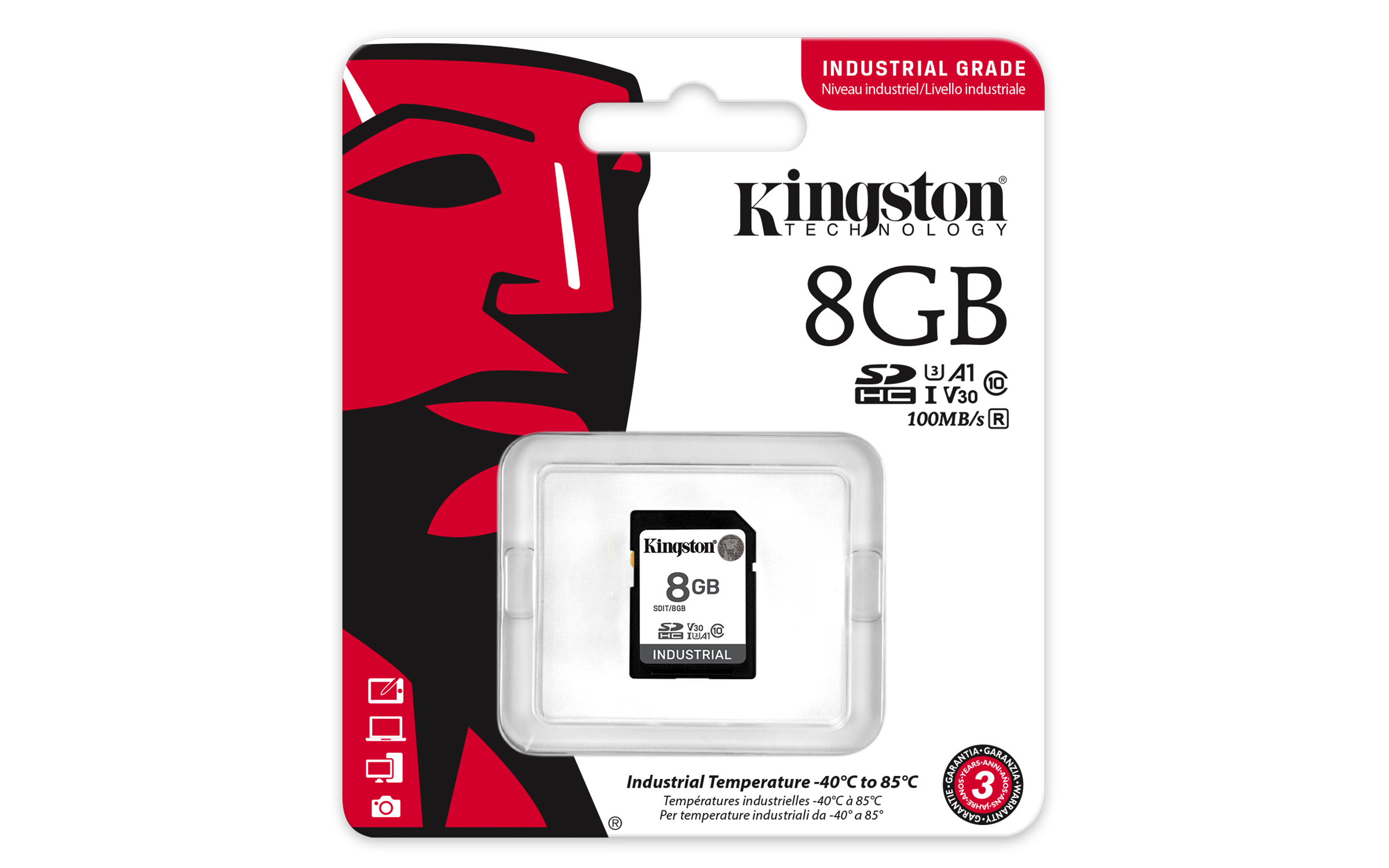 Kingston SD Card 8GB SDHC Industrial -40C to 85C retail - High Capacity SD (SDHC)