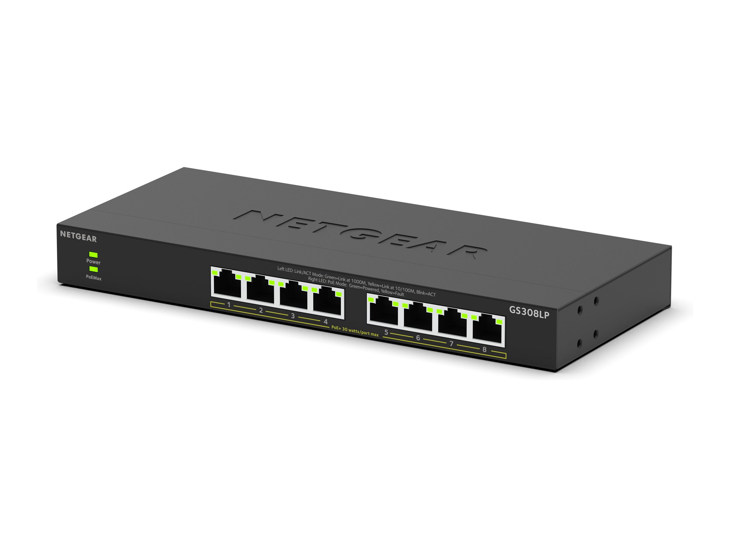 Netgear 300 Series GS308LP - Switch - Wesentliches - unmanaged - 8 x 10/100/1000 (PoE+)
