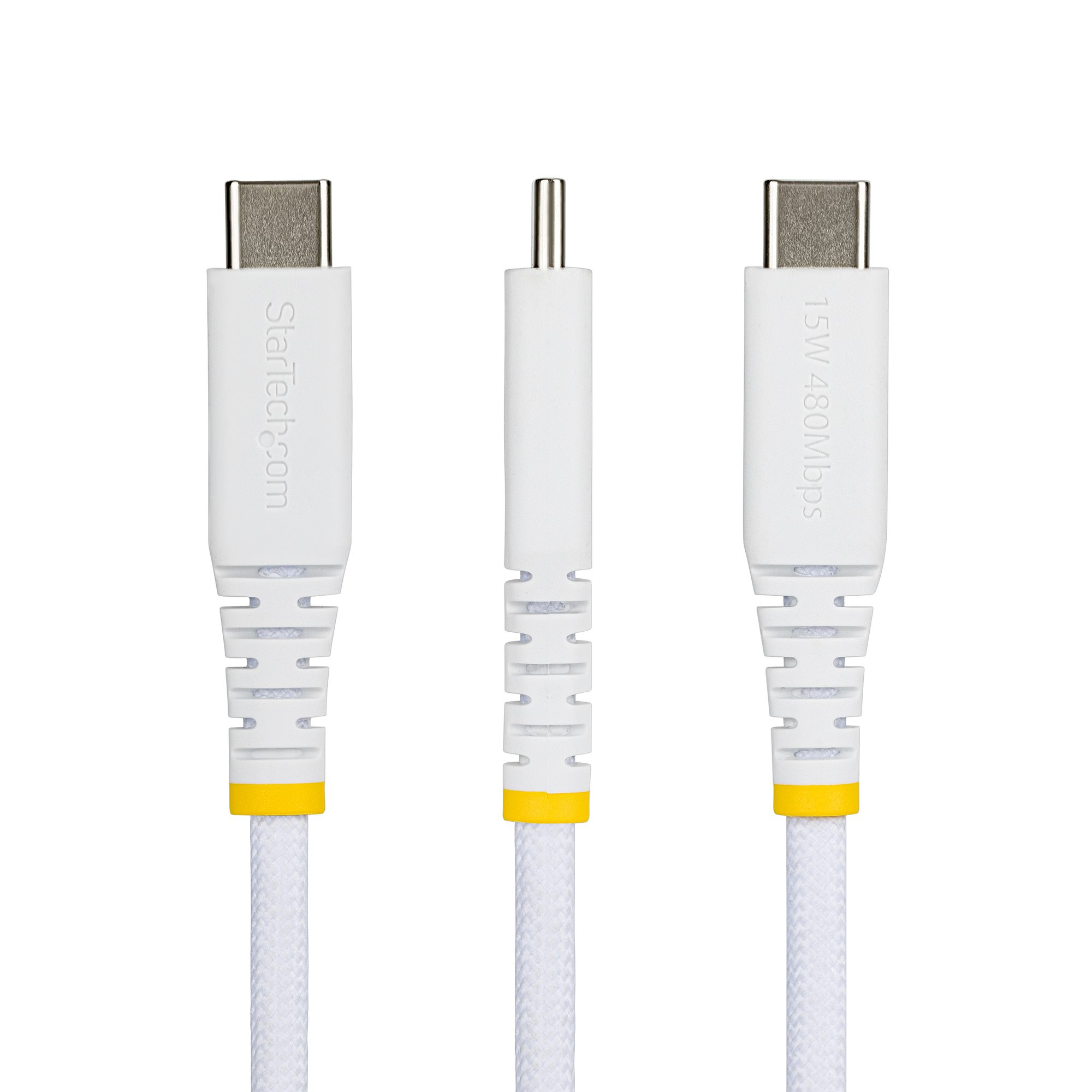 StarTech.com Cable Cargador USB-A a USB-C de 3m - 15W 3A - Cable USB a Tipo C de Carga R�pida Trenzado de Nailon - Recubrimiento de TPE - Blanco