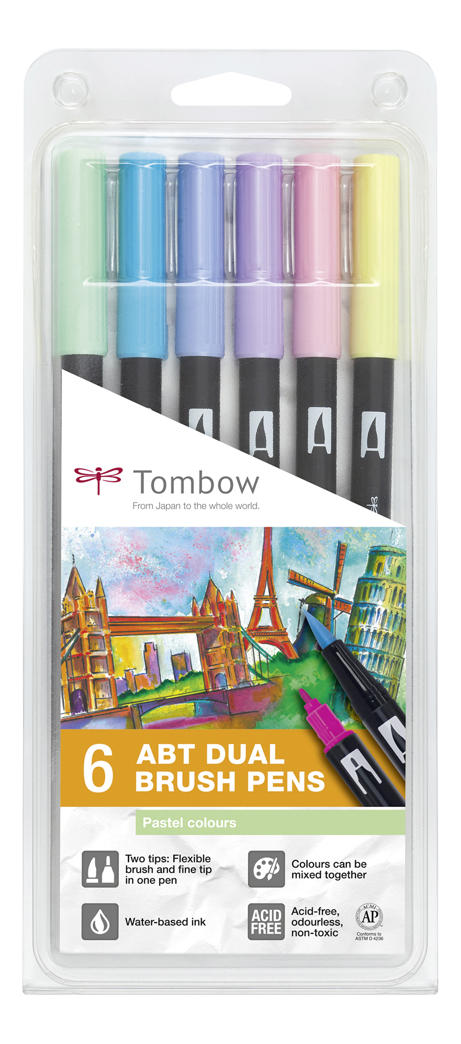 Tombow ABT-6P-2 rotulador Fino Azul, Menta, Rosa, P�rpura, Amarillo 6 pieza(s)