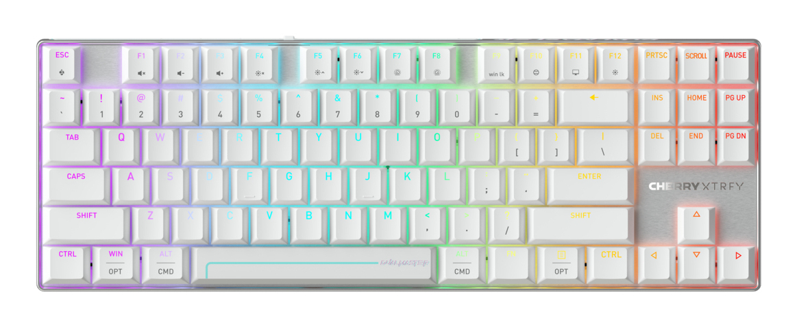 CHERRY MX 8.2 Pro TMR Wireless teclado Juego USB + RF Wireless + Bluetooth QWERTY Internacional de EE.UU. Plata, Blanco