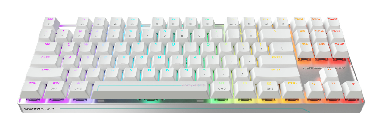 CHERRY MX 8.2 Pro TMR Wireless clavier Gaming USB + RF Wireless + Bluetooth QWERTY US International Argent, Blanc
