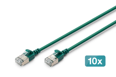 DIGITUS CAT 6A F-FTP Slim Patchkabel, 1,5 m, Gr�n, 10 St�ck