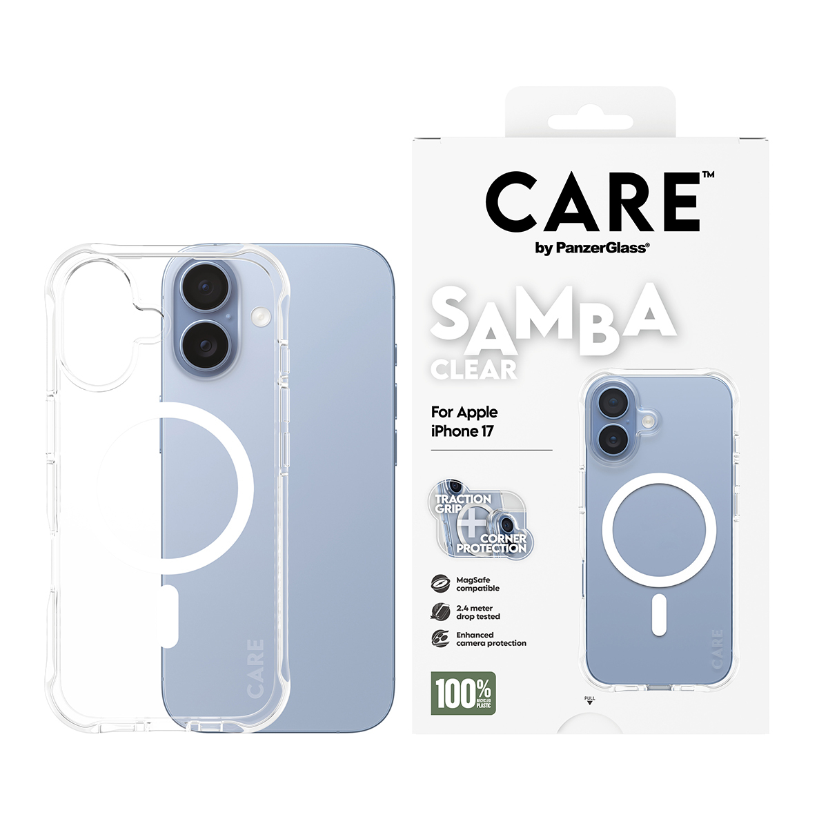 PanzerGlass CARE by � Fashionable Case Samba Transparent w. White MagSafe iPhone 17 coque de protection pour t�l�phones portables Housse
