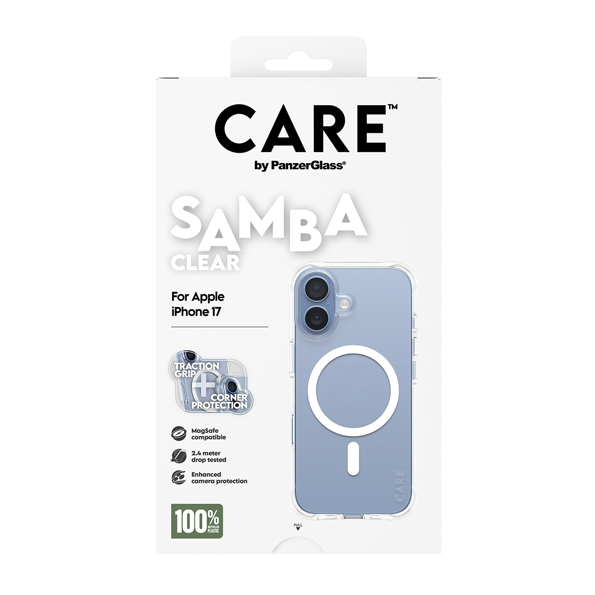 PanzerGlass CARE by � Fashionable Case Samba Transparent w. White MagSafe iPhone 17 coque de protection pour t�l�phones portables Housse