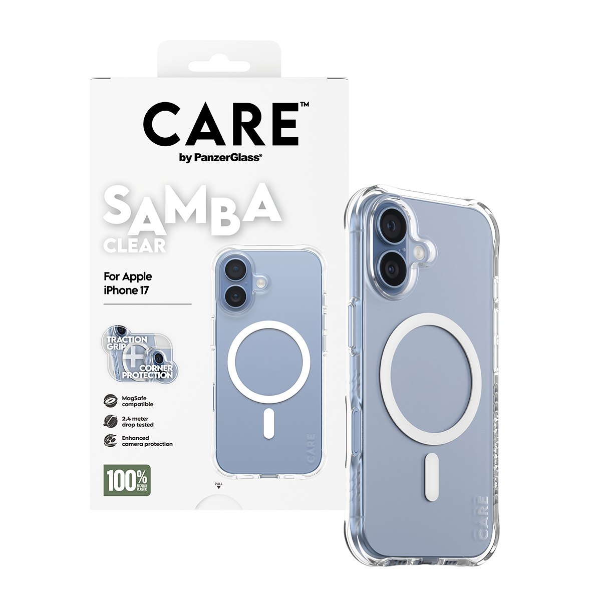 PanzerGlass CARE by � Fashionable Case Samba Transparent w. White MagSafe iPhone 17 coque de protection pour t�l�phones portables Housse