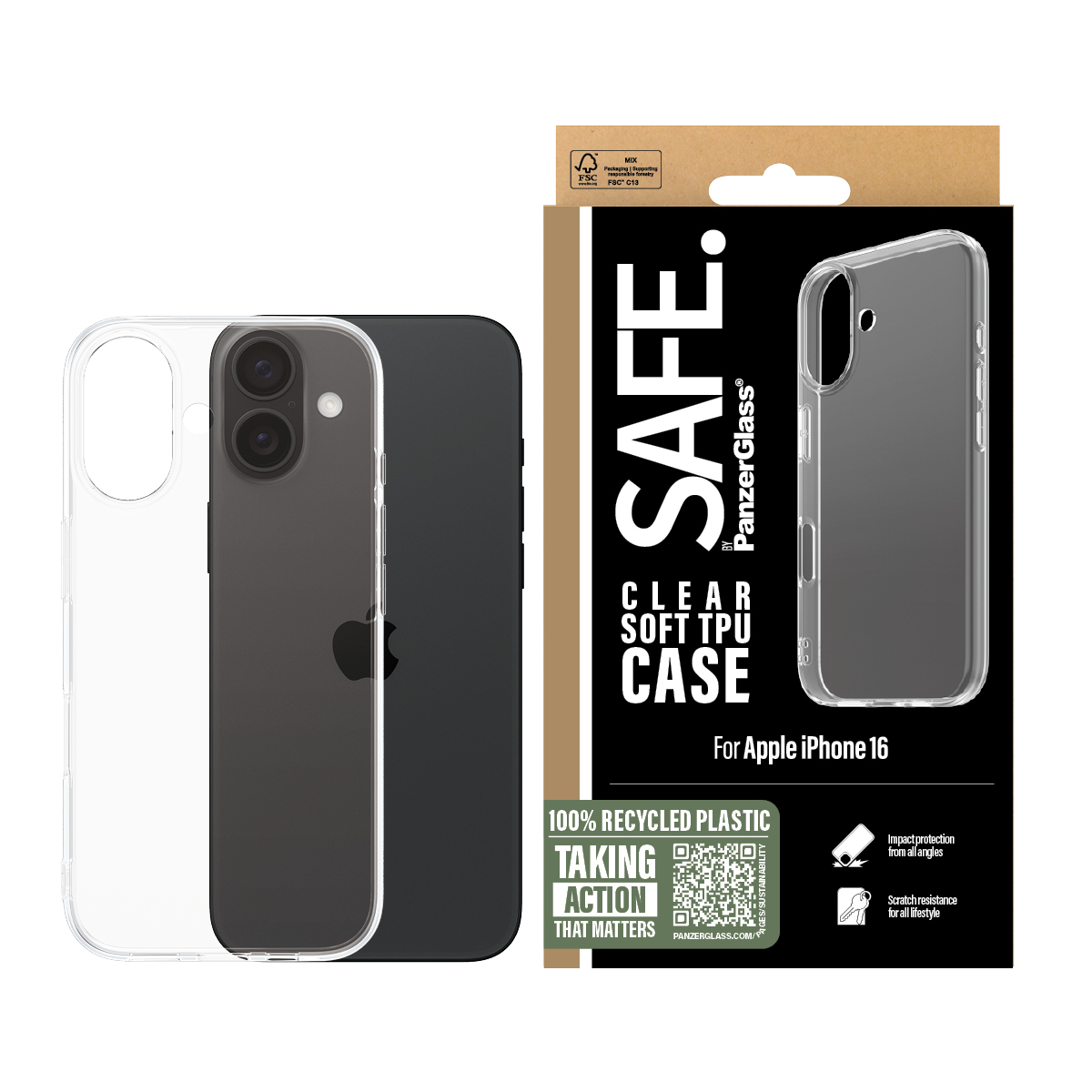 PanzerGlass SAFE. by � TPU Case Transparent iPhone 16 funda para tel�fono m�vil Transparente