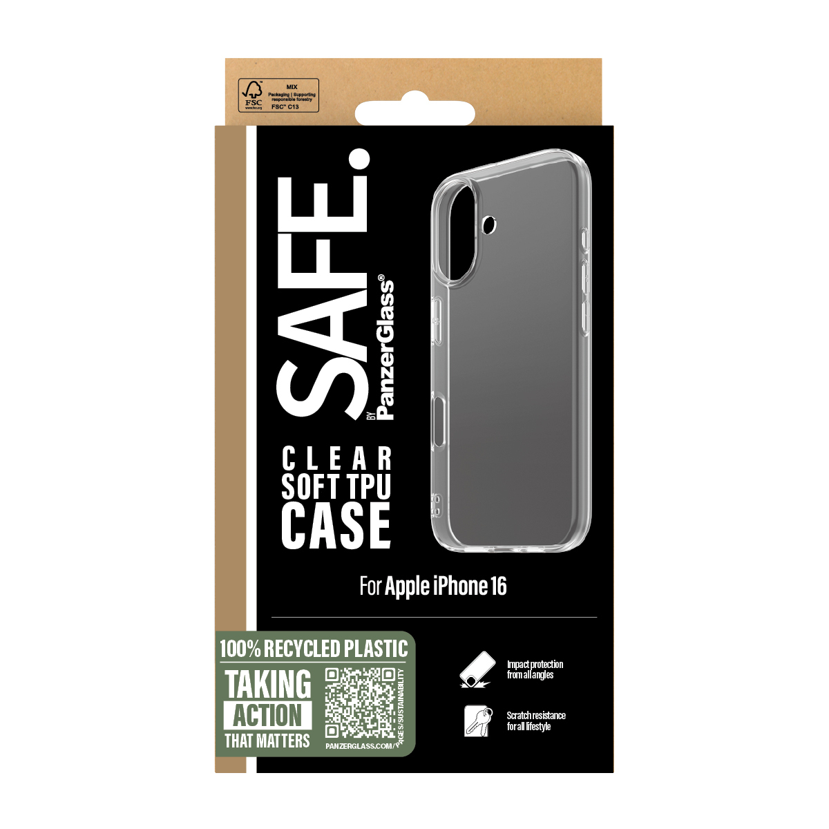 PanzerGlass SAFE. by � TPU Case Transparent iPhone 16 funda para tel�fono m�vil Transparente