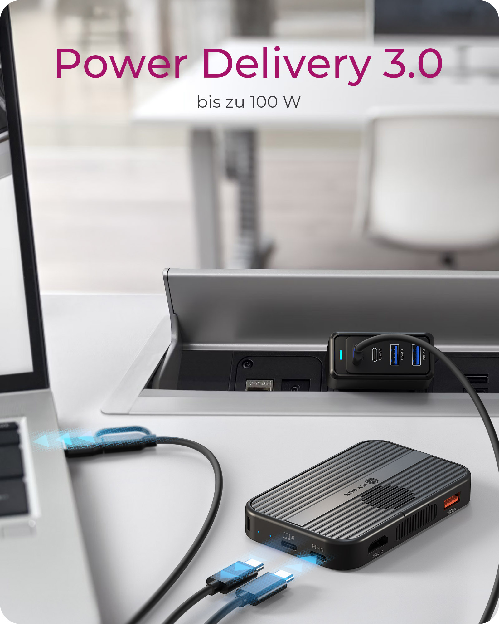 ICY BOX IB-DK4071M-CU31 USB 3.2 Gen 2 (3.1 Gen 1) Type-C Negro