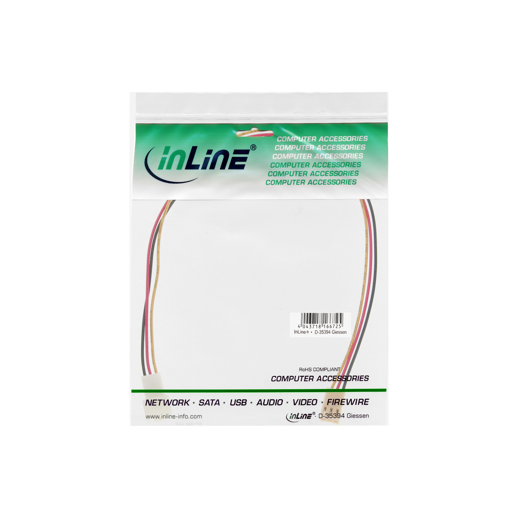 InLine Fan Cable Extension 3pin Molex male/female length 1m