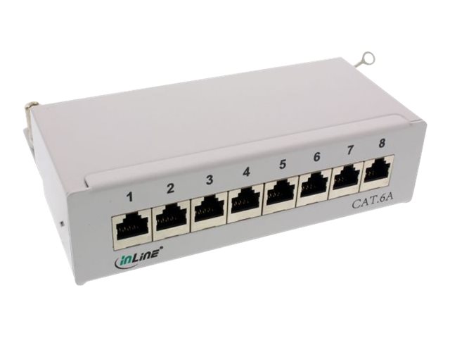 InLine Patch Panel Cat.6A, 8-porte, da tavolo/parete, grigio chiaro, RAL7035