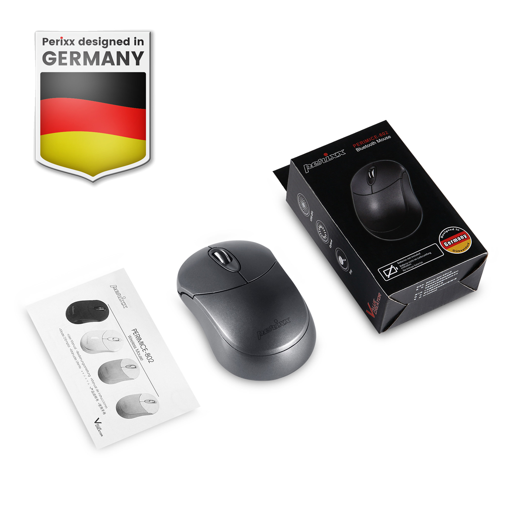 Perixx PERIMICE-802IN mouse Office Ambidextrous RF Wireless + Bluetooth Optical 1000 DPI