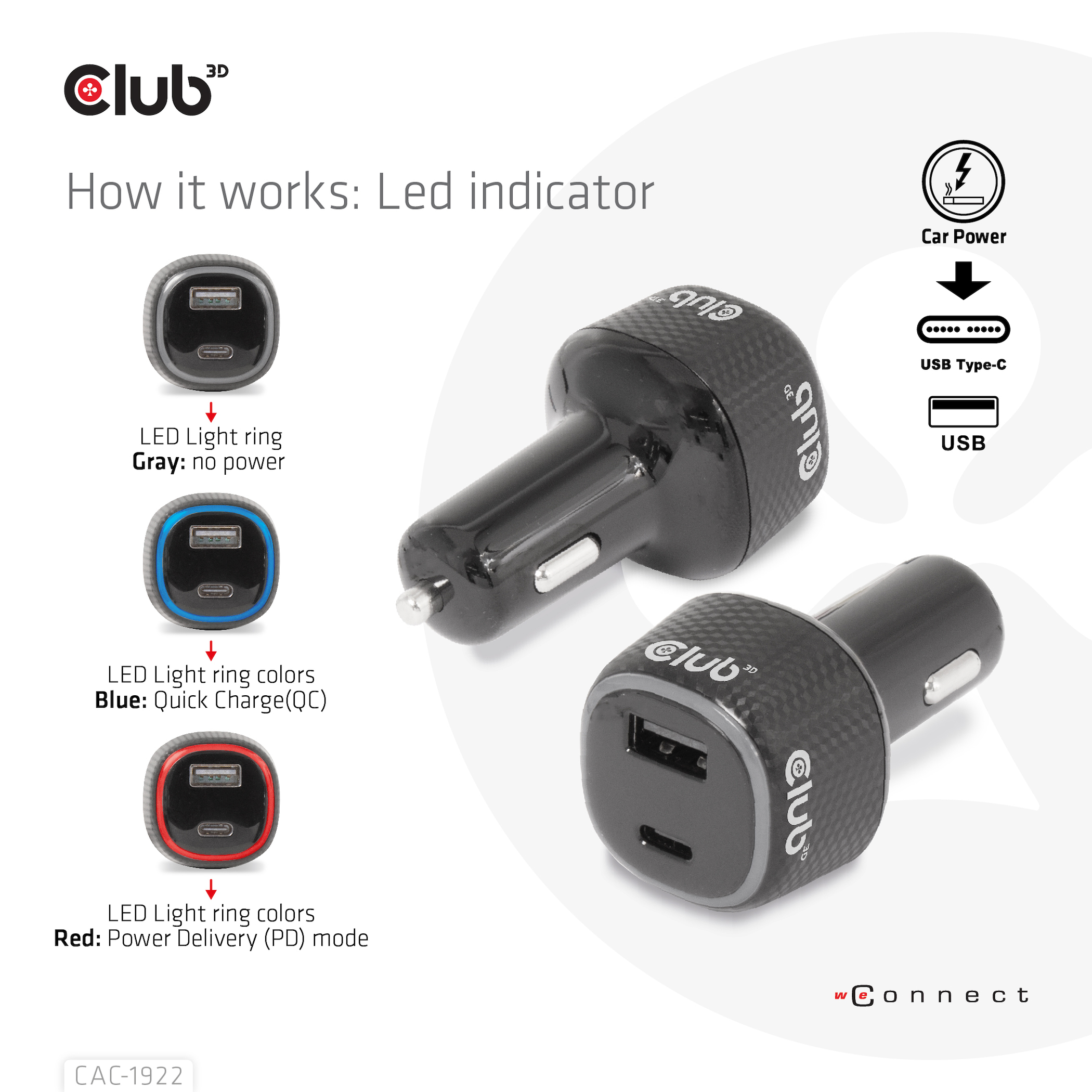 Club 3D USB KFZ-Ladeger�t 1xUSB C A 63W 12/24V retail