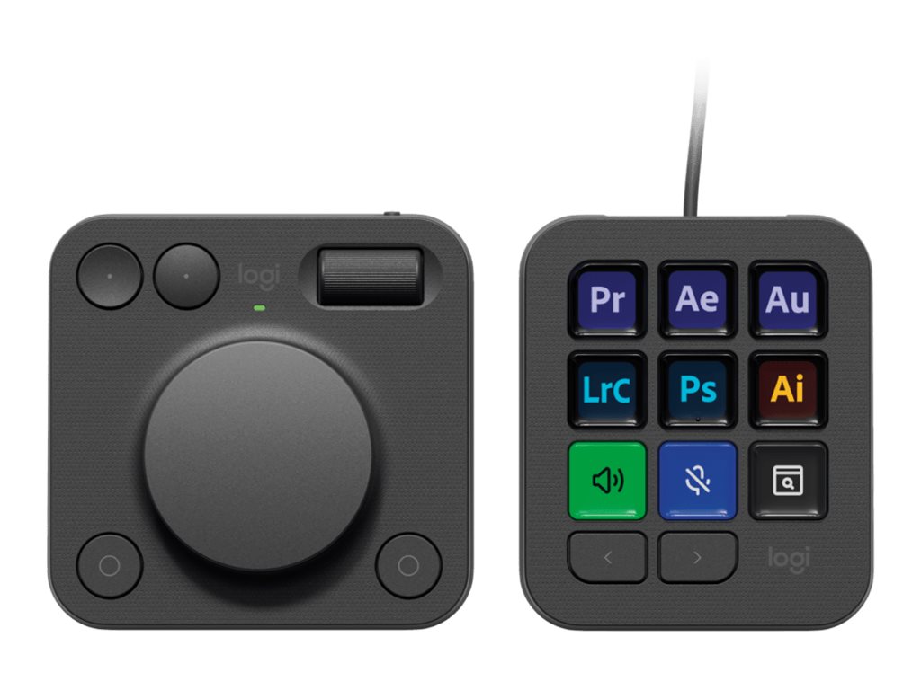 Logitech MX Creative Console, keypad programable con 9 teclas LCD personalizables y dial de control para diseo grfico, edicin de vdeo, fotografa, uso con Adobe, Zoom, Spotify, etc. Color Grafito