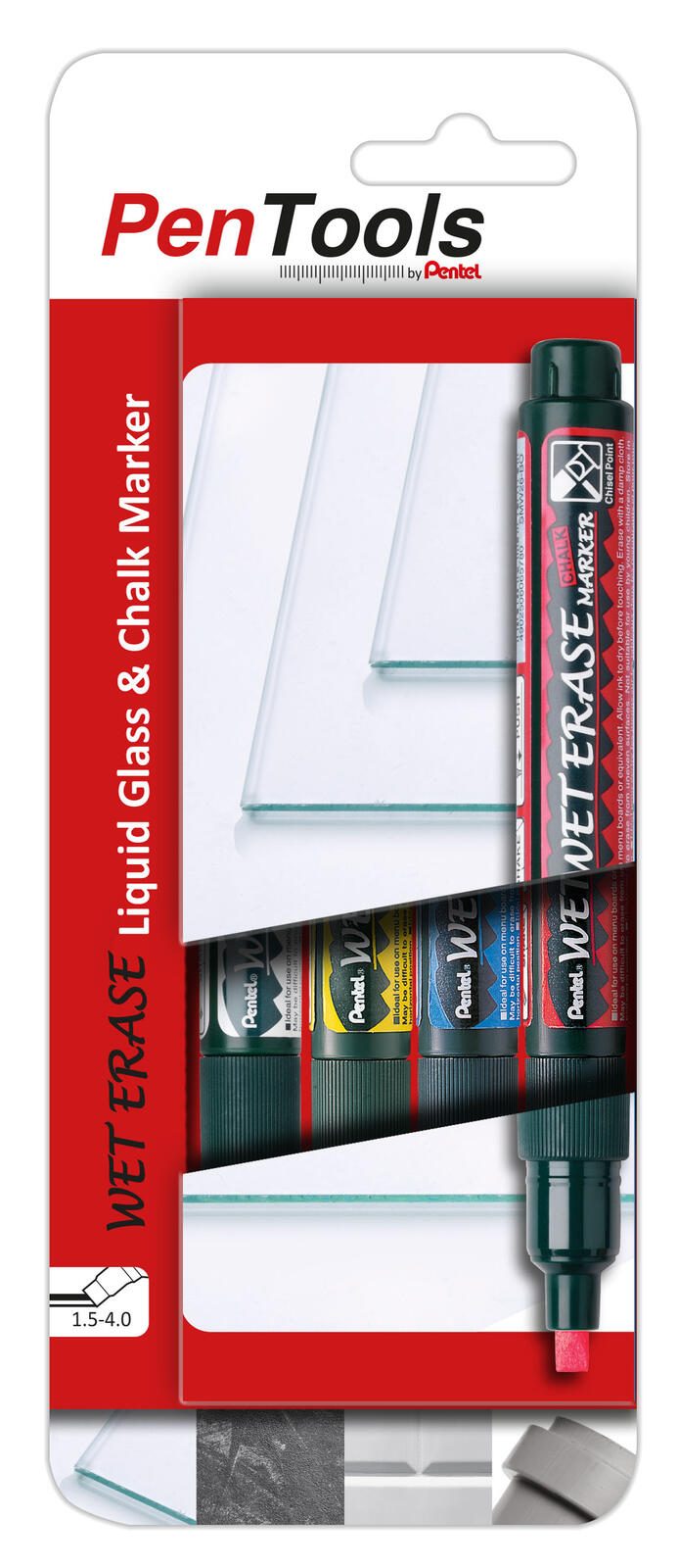 Pentel Kreidemarker WET EARASE SMW26 4er Etui sortiert in den Farben rot blau