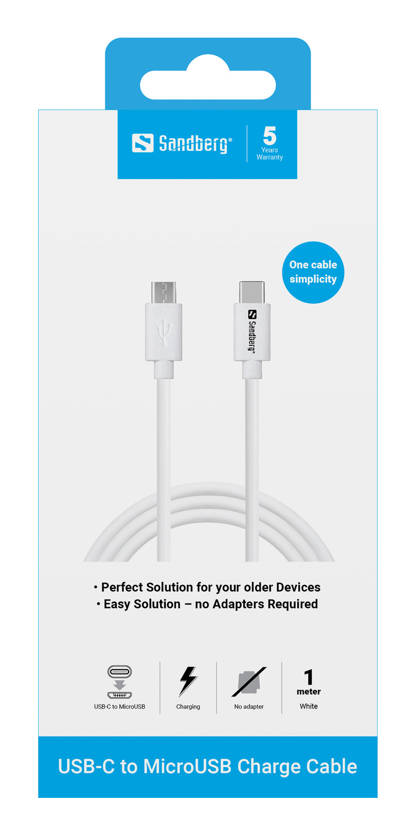 Sandberg 136-74 cavo USB 1 m USB C Micro-USB B Bianco