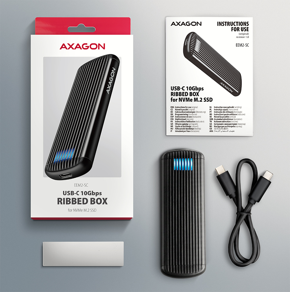 Axagon Box esterno SSD Grigio, Nero M.2