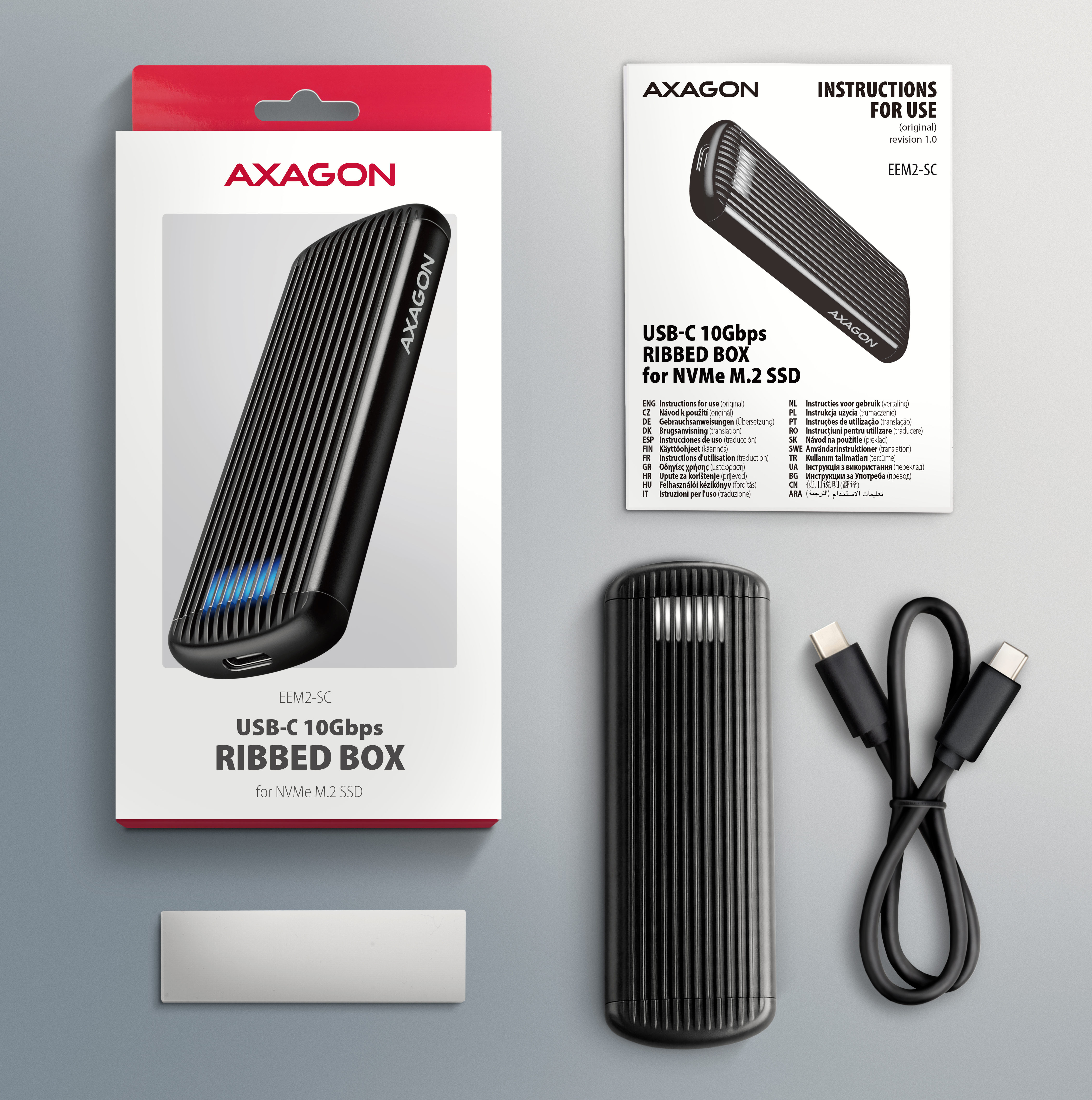 Axagon Box esterno SSD Grigio, Nero M.2