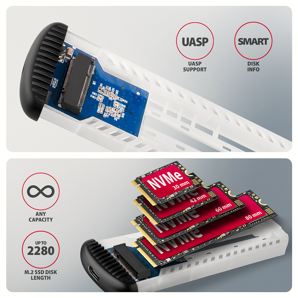 Axagon Box esterno SSD Grigio, Nero M.2