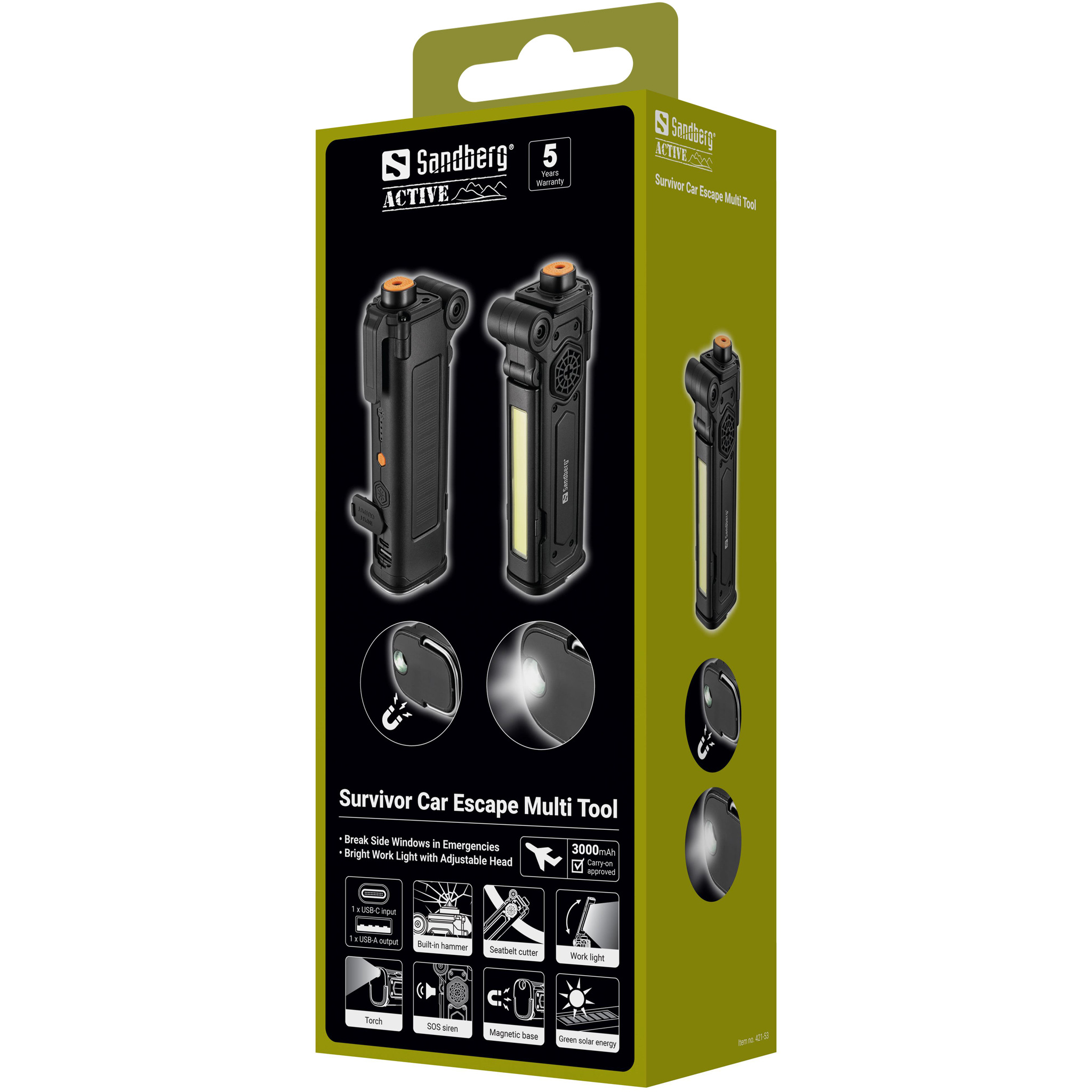 SANDBERG Survivor Car Escape Multi Tool - Powerbank - 3000 mAh - 11.1 Wh - 1 A (USB)