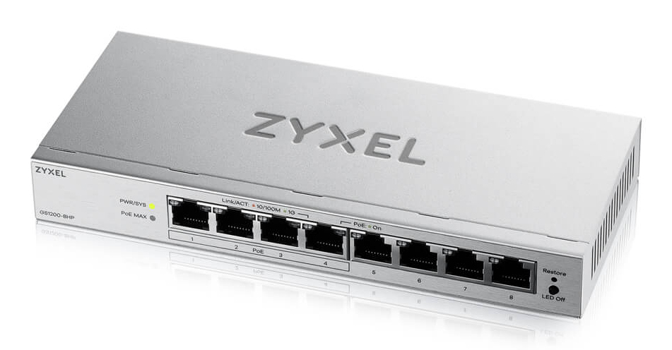 Zyxel GS1200-8HPV3 G�r� L2 Gigabit Ethernet (10/100/1000) Connexion Ethernet, supportant lalimentation via ce port (PoE) Bureau Gris