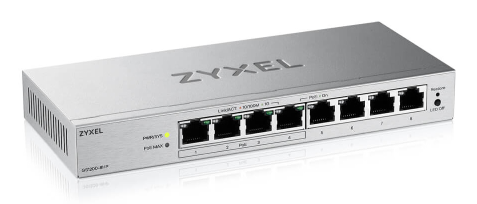 ZyXEL 8-Port Gigabit PoE+ Web / Smart Managed Switch, 4x PoE+, 68 Watt,