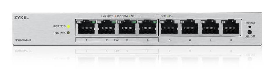 ZyXEL 8-Port Gigabit PoE+ Web / Smart Managed Switch, 4x PoE+, 68 Watt,