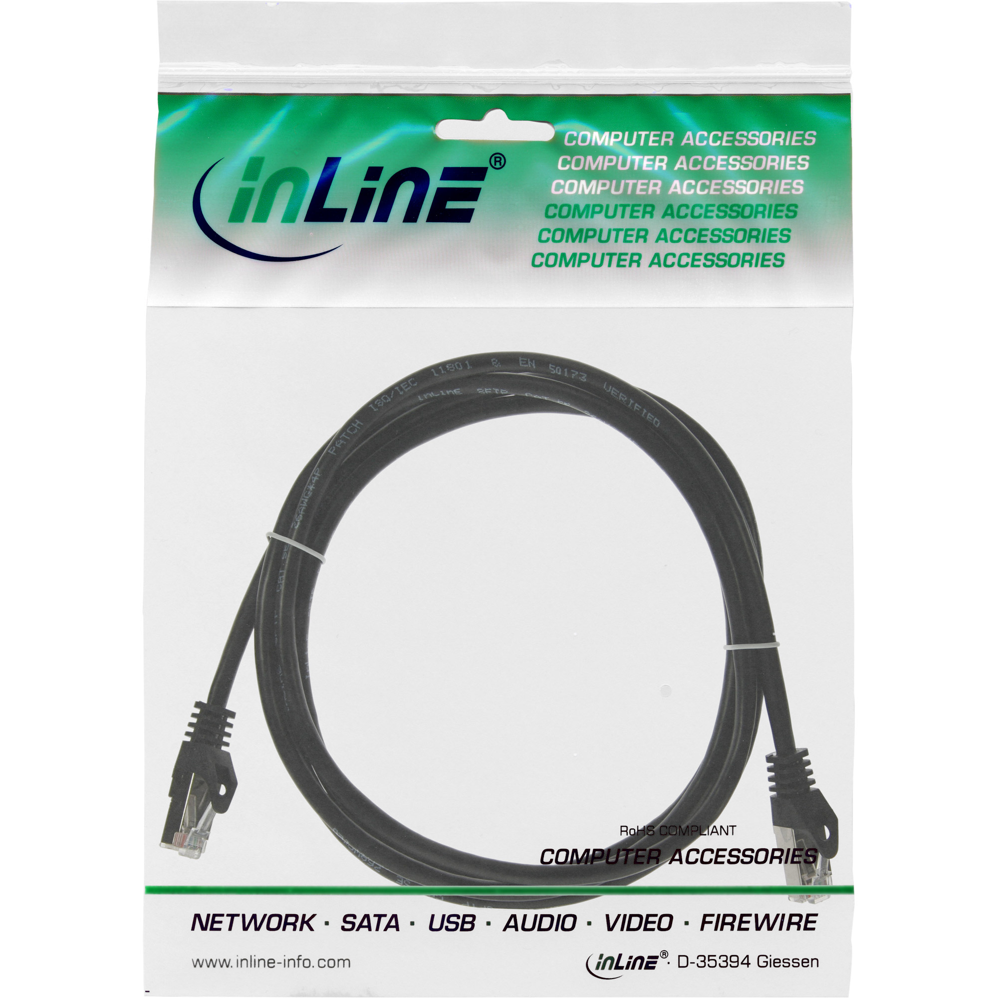 InLine 3m Cat5e cable de red Negro F/UTP (FTP)