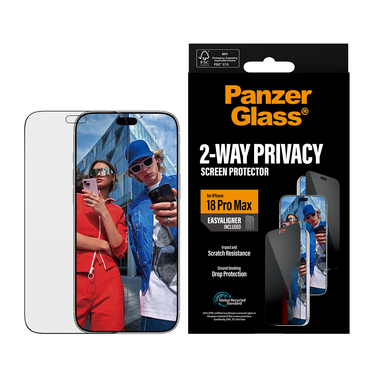 PanzerGlass � 2-Way Privacy Screen Protector iPhone 18 Pro Max | Ultra-Wide Fit w. EasyAligner Pellicola proteggischermo trasparente 1 pz