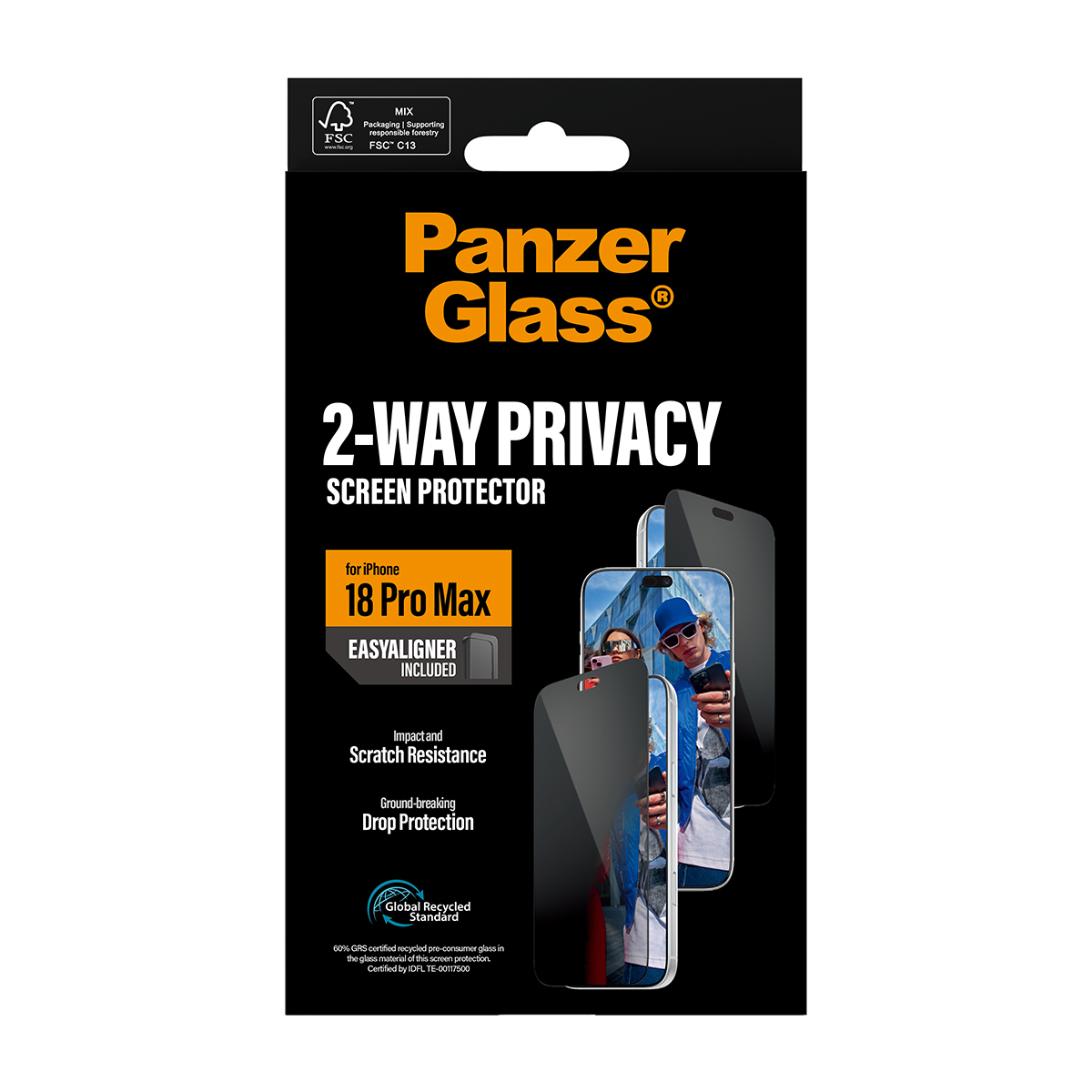 PanzerGlass � 2-Way Privacy Screen Protector iPhone 18 Pro Max | Ultra-Wide Fit w. EasyAligner Pellicola proteggischermo trasparente 1 pz