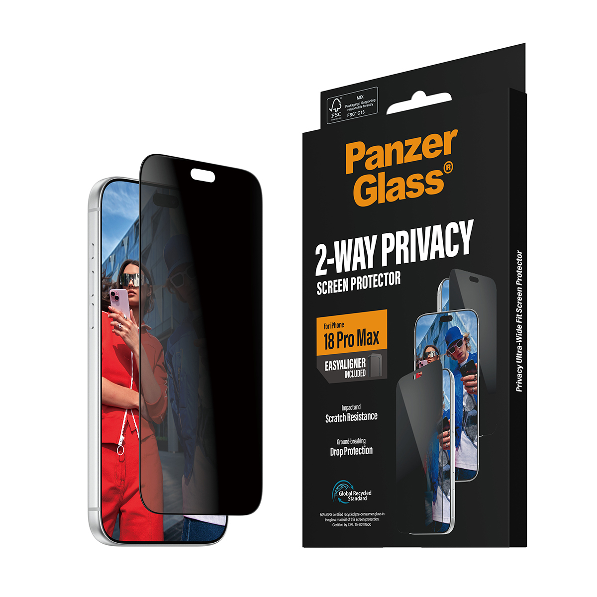 PanzerGlass � 2-Way Privacy Screen Protector iPhone 18 Pro Max | Ultra-Wide Fit w. EasyAligner Pellicola proteggischermo trasparente 1 pz