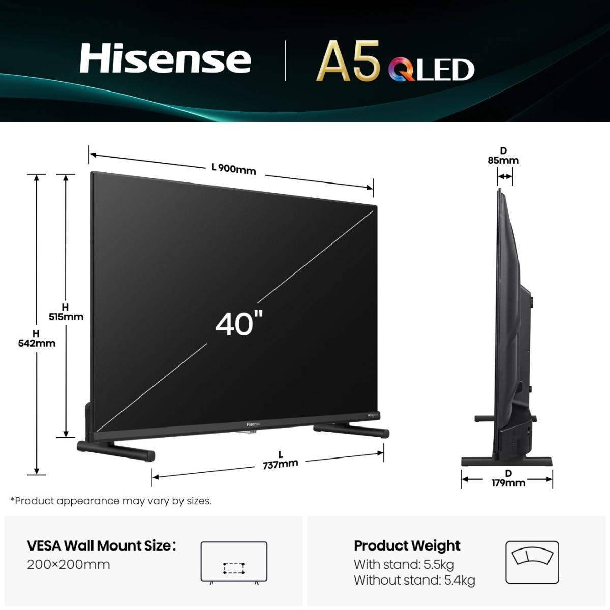 Hisense 40A5Q 101.6 cm (40) Full HD Smart TV Wi-Fi Black