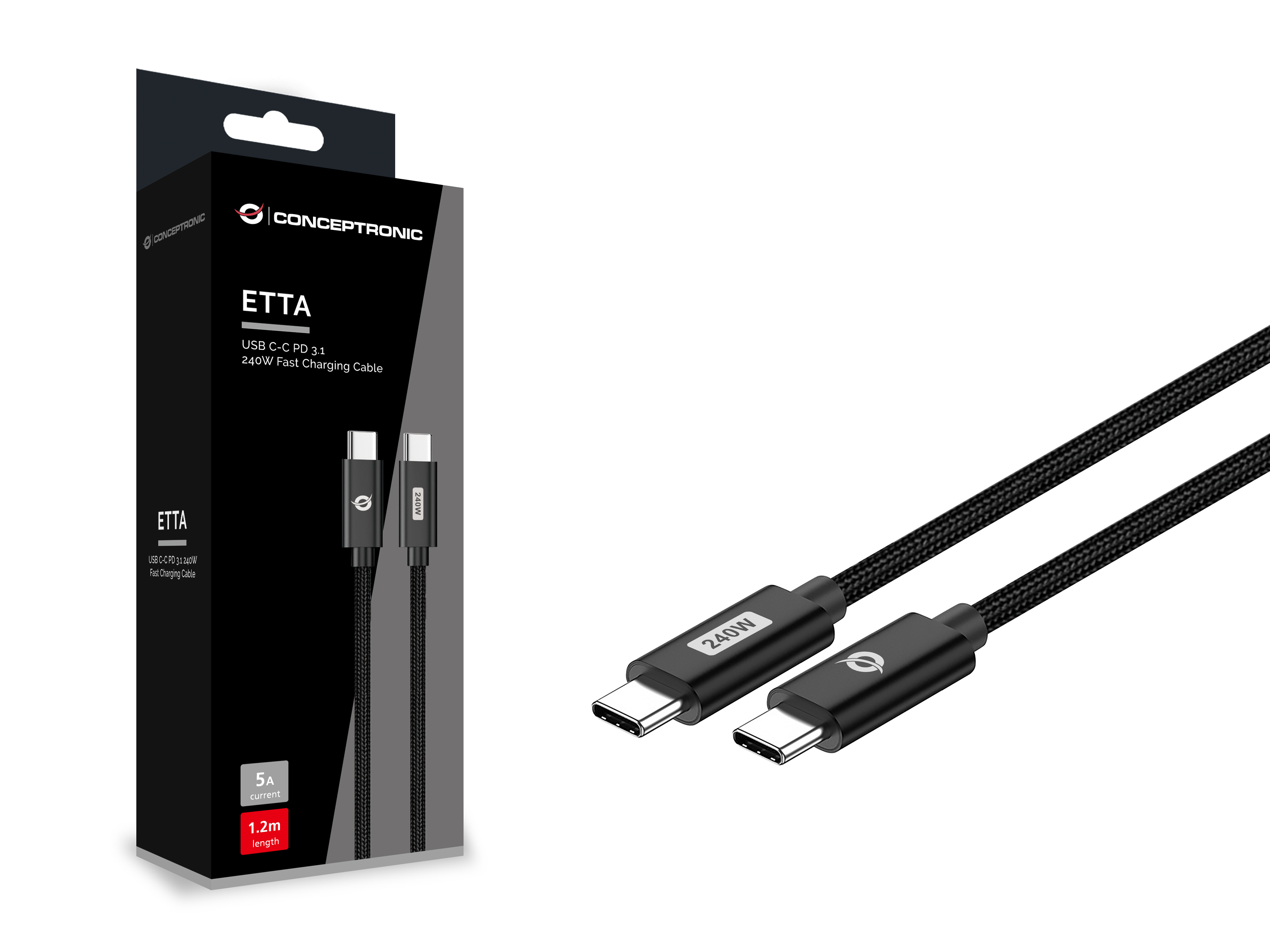 Conceptronic ETTA03B20 cble USB USB 2.0 2 m USB C Noir