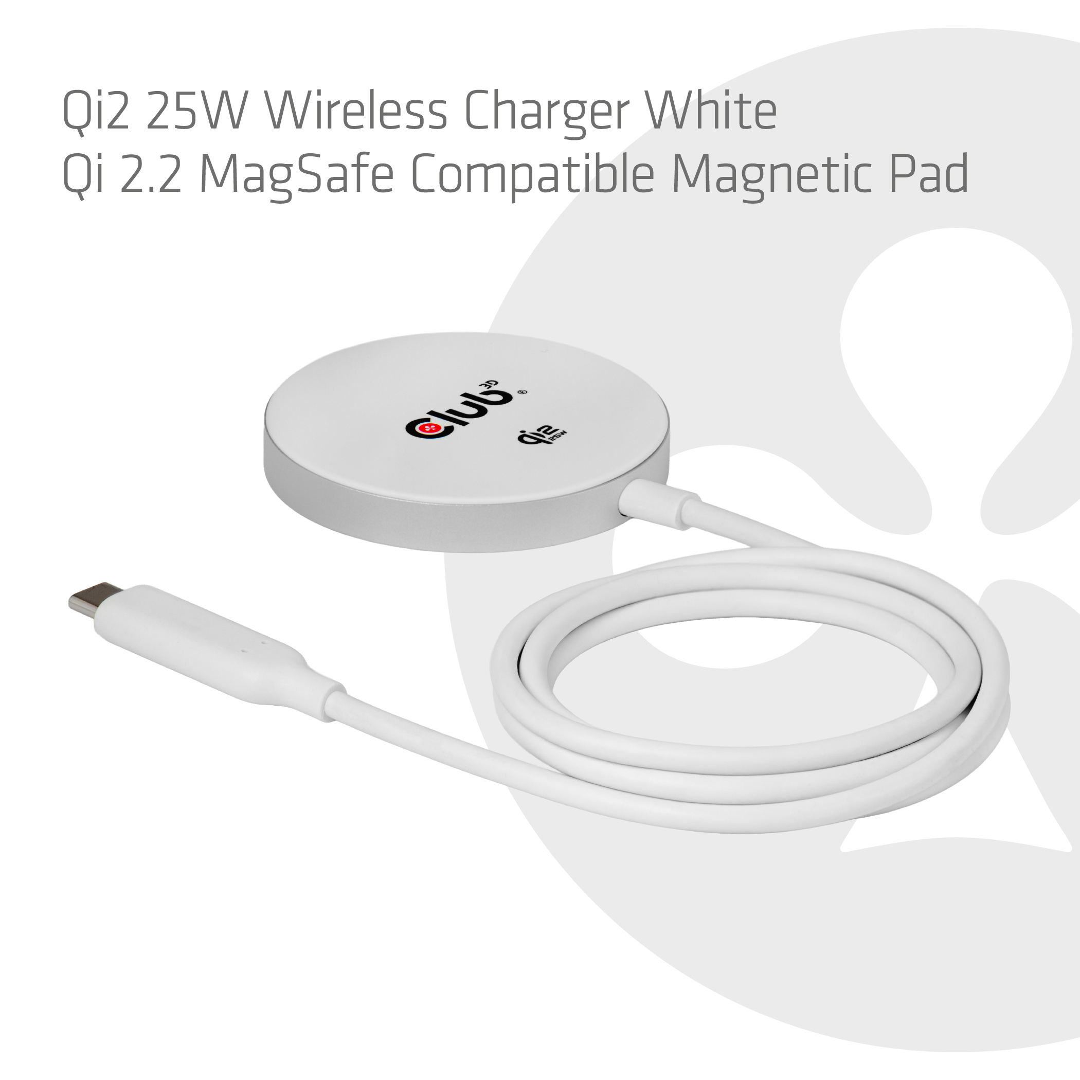 CLUB3D CAC-3026 Qi2 25W Wireless Charger White Qi 2.2 MagSafe Compatible Magnetic Pad