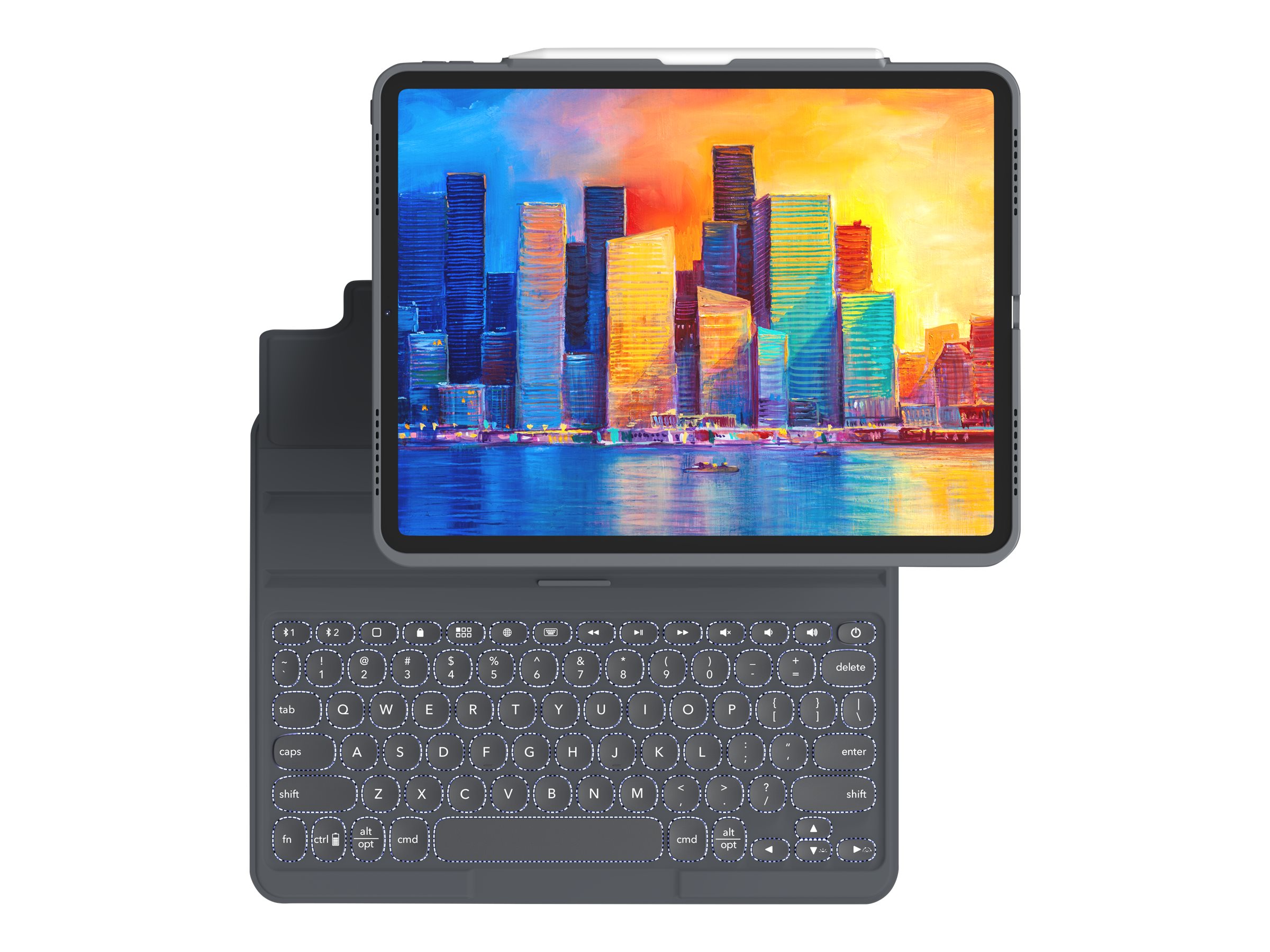 ZAGG Pro Keys - Tastatur und Foliohlle - hintergrundbeleuchtet - Bluetooth - Deutsch - Schwarz/Grau Tastatur, Schwarz/Grau Gehuse - fr Apple 11-inch iPad Pro (1. Generation, 2. Generation, 3. Generation)