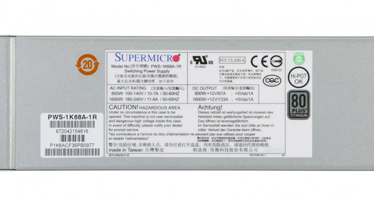 Supermicro PWS-1K68A-1R - Redundante Stromversorgung (Rack - einbauf�hig)