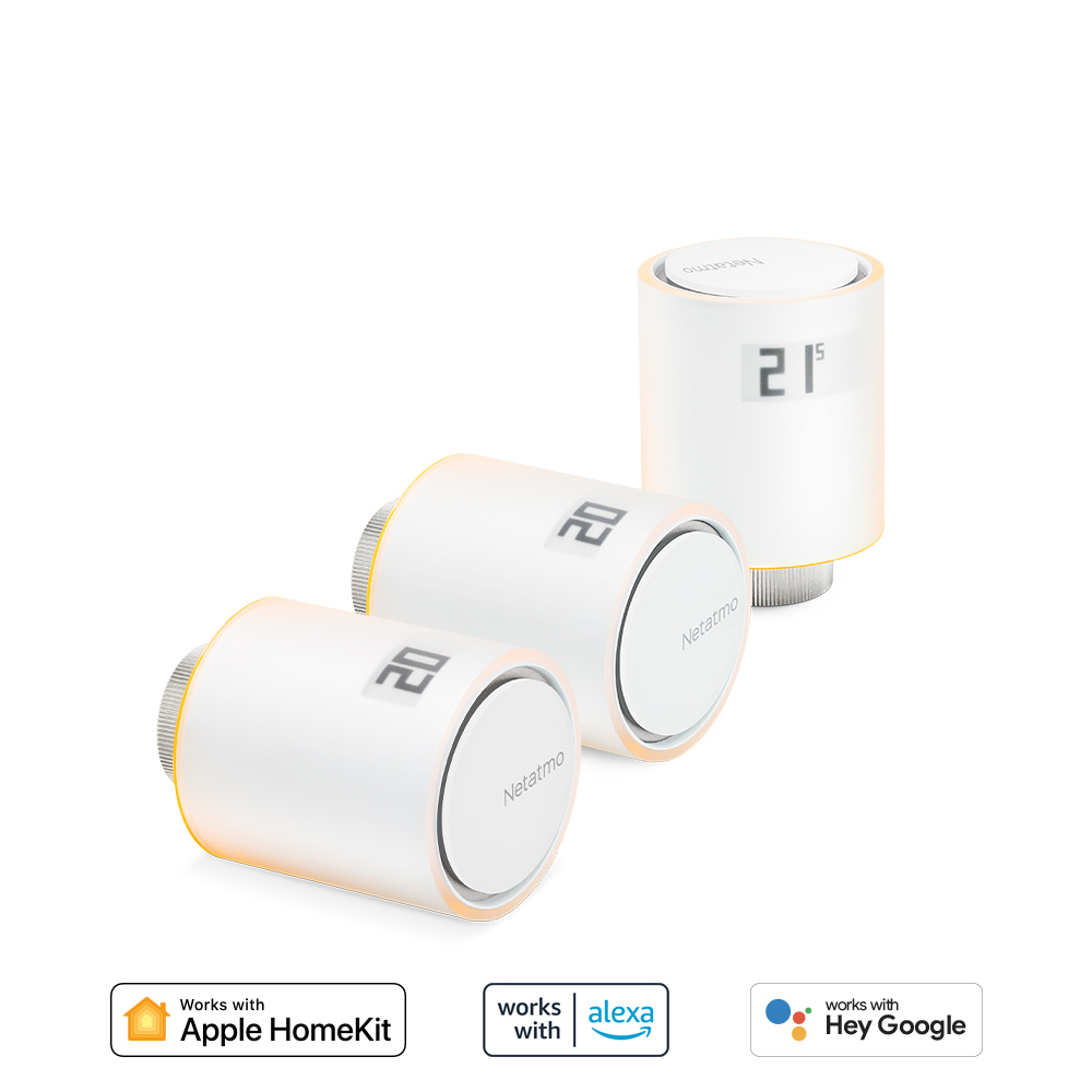Netatmo Set 3 Valvole Termostatiche Intelligenti Aggiuntive per il Termostato Intelligente e per il Kit di base per riscaldamento centralizzato