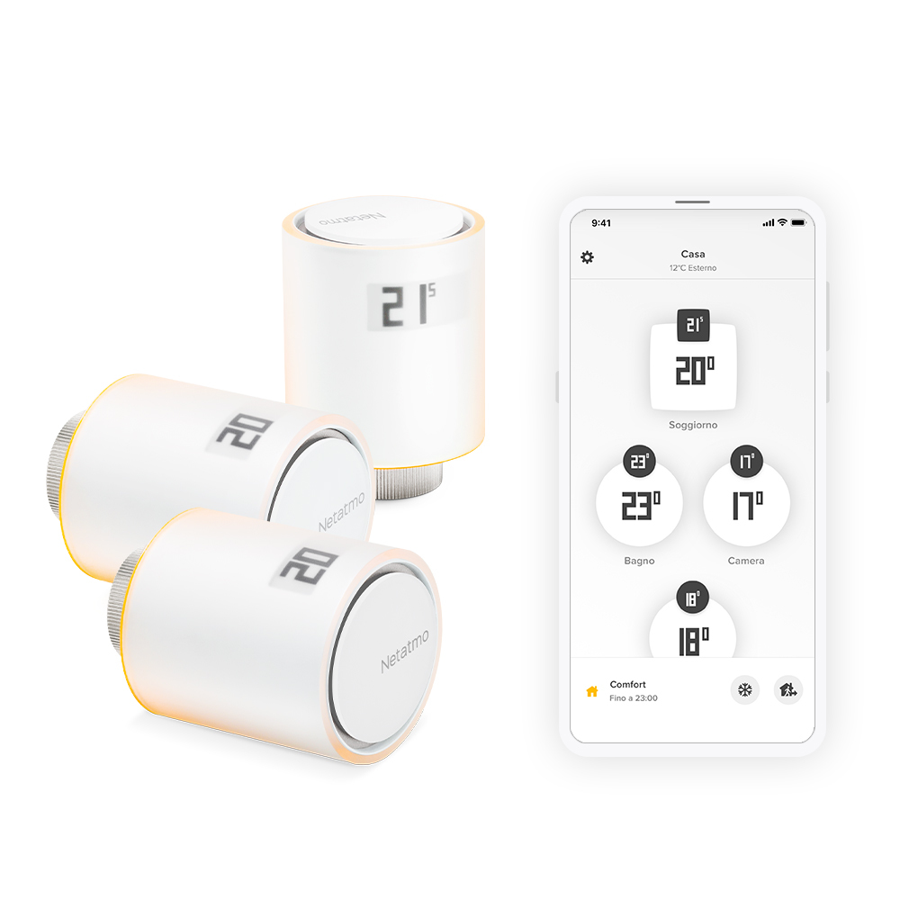 Netatmo Set 3 Valvole Termostatiche Intelligenti Aggiuntive per il Termostato Intelligente e per il Kit di base per riscaldamento centralizzato