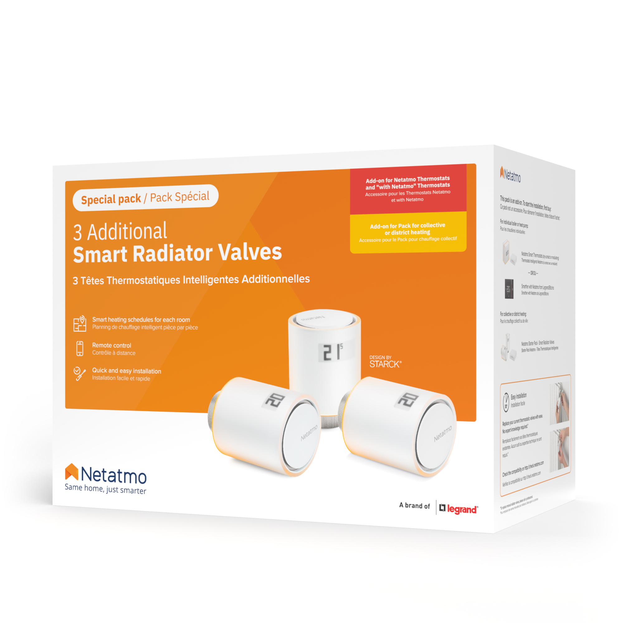 Netatmo Set 3 Valvole Termostatiche Intelligenti Aggiuntive per il Termostato Intelligente e per il Kit di base per riscaldamento centralizzato